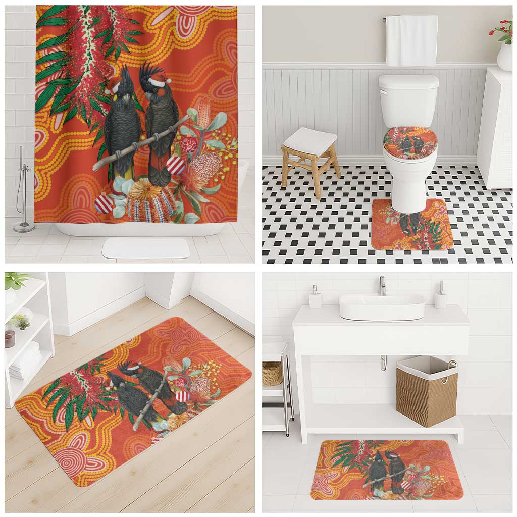 Australia Black Cockatoo Christmas Bathroom Set Banksia Bottlebrush Aboriginal Art - Aussie Hoodie