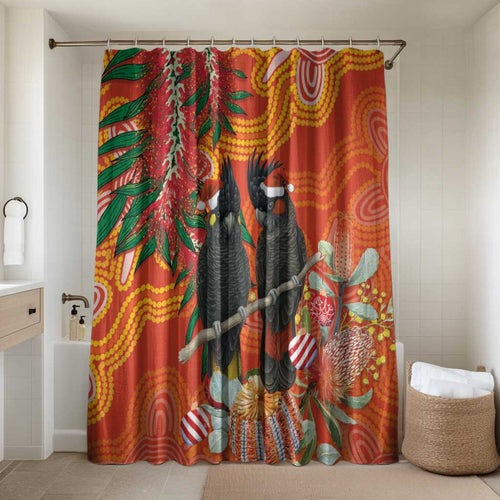 Australia Black Cockatoo Christmas Bathroom Set Banksia Bottlebrush Aboriginal Art - Aussie Hoodie