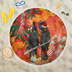 Australia Black Cockatoo Christmas Beach Blanket Banksia Bottlebrush Aboriginal Art - Aussie Hoodie