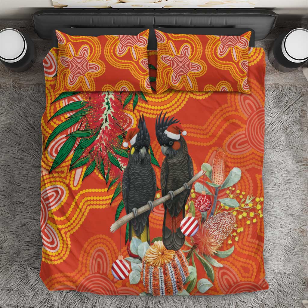 Australia Black Cockatoo Christmas Bedding Set Banksia Bottlebrush Aboriginal Art - Aussie Hoodie