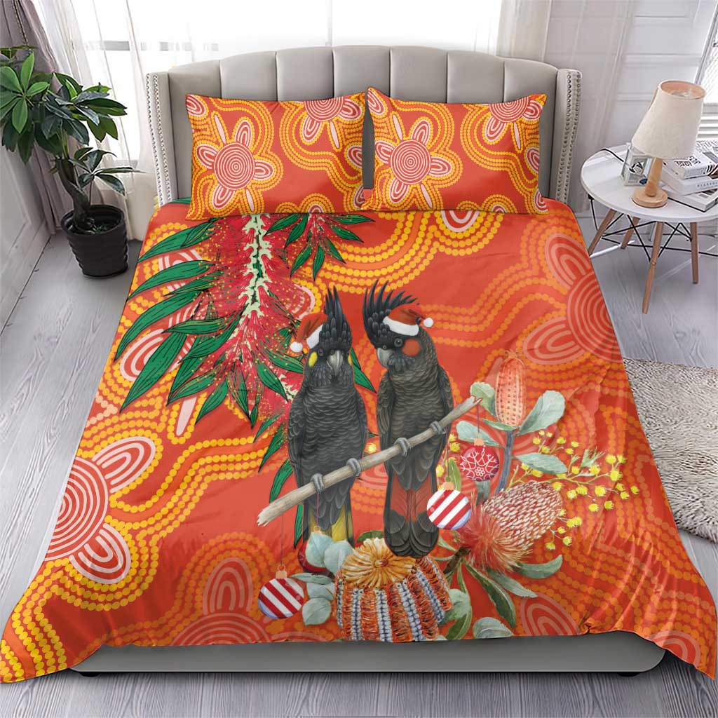 Australia Black Cockatoo Christmas Bedding Set Banksia Bottlebrush Aboriginal Art - Aussie Hoodie