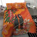 Australia Black Cockatoo Christmas Bedding Set Banksia Bottlebrush Aboriginal Art - Aussie Hoodie