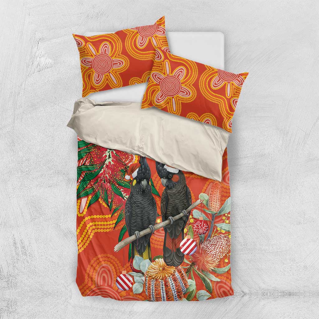 Australia Black Cockatoo Christmas Bedding Set Banksia Bottlebrush Aboriginal Art - Aussie Hoodie