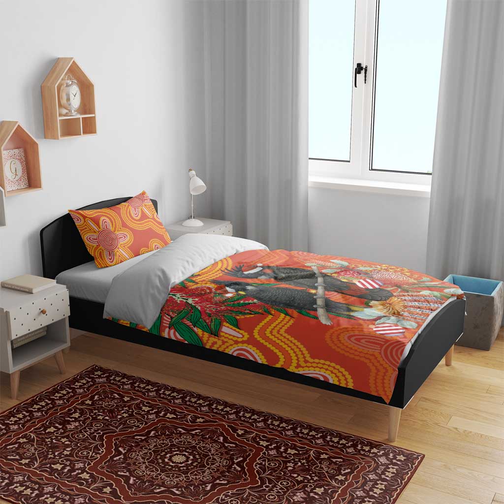 Australia Black Cockatoo Christmas Bedding Set Banksia Bottlebrush Aboriginal Art - Aussie Hoodie