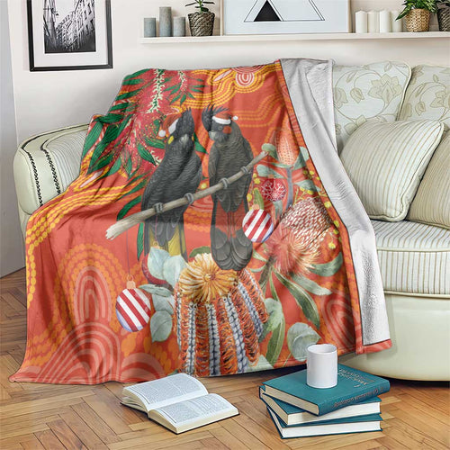 Australia Black Cockatoo Christmas Blanket Banksia Bottlebrush Aboriginal Art - Aussie Hoodie