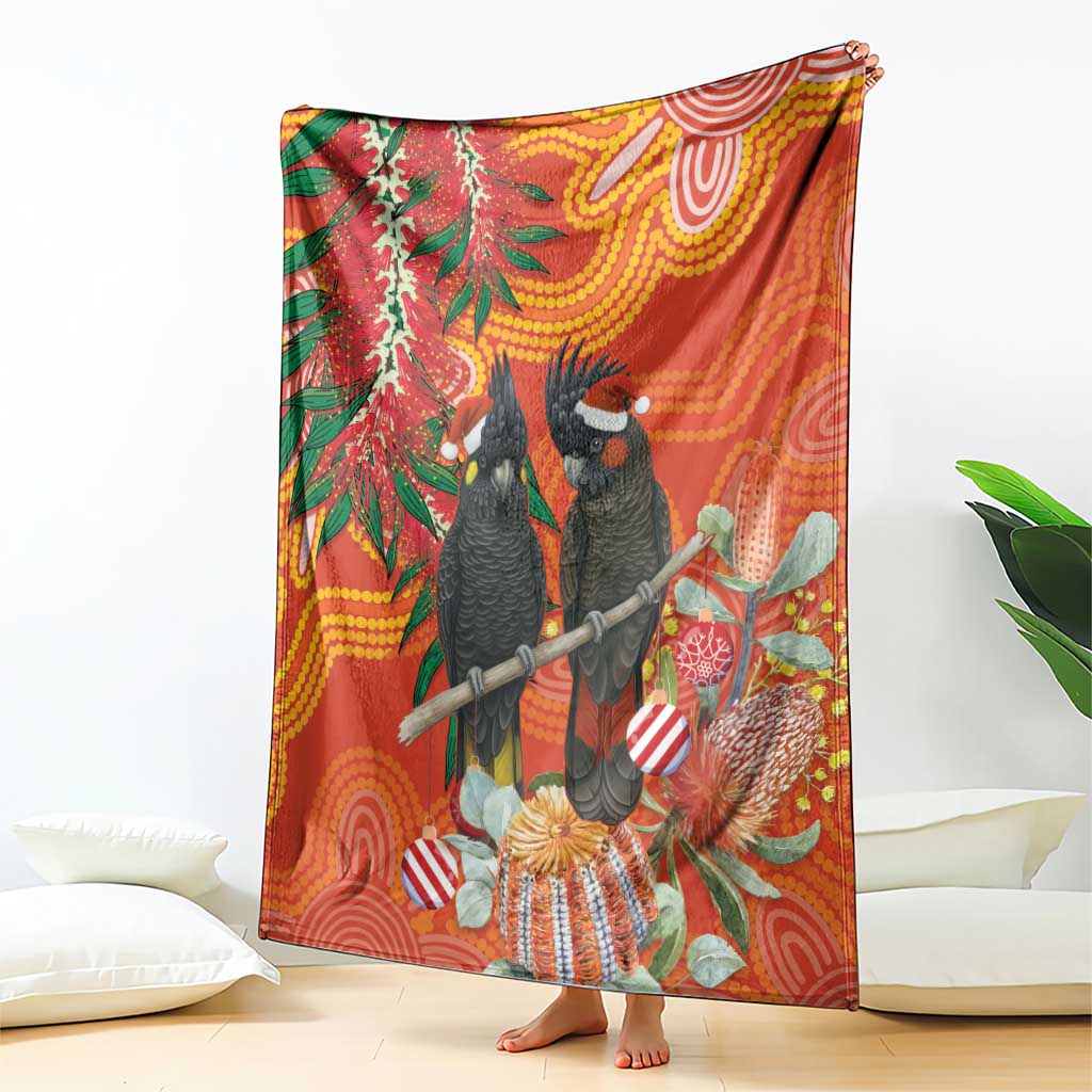 Australia Black Cockatoo Christmas Blanket Banksia Bottlebrush Aboriginal Art - Aussie Hoodie