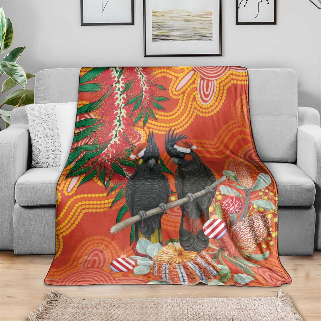 Australia Black Cockatoo Christmas Blanket Banksia Bottlebrush Aboriginal Art - Aussie Hoodie