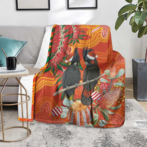 Australia Black Cockatoo Christmas Blanket Banksia Bottlebrush Aboriginal Art - Aussie Hoodie