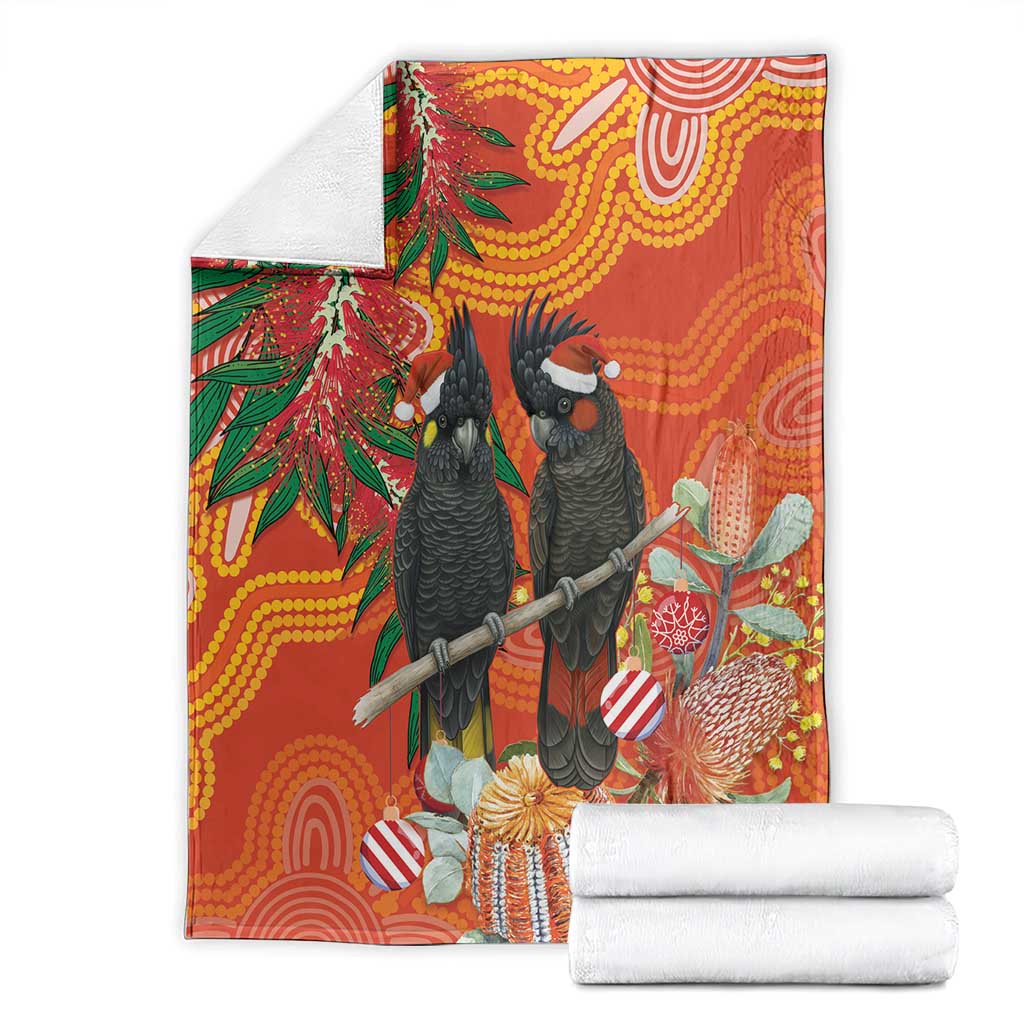 Australia Black Cockatoo Christmas Blanket Banksia Bottlebrush Aboriginal Art - Aussie Hoodie