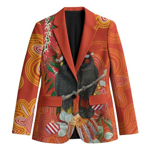 Australia Black Cockatoo Christmas Blazer Banksia Bottlebrush Aboriginal Art - Aussie Hoodie