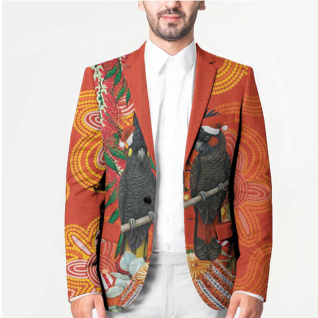 Australia Black Cockatoo Christmas Blazer Banksia Bottlebrush Aboriginal Art - Aussie Hoodie