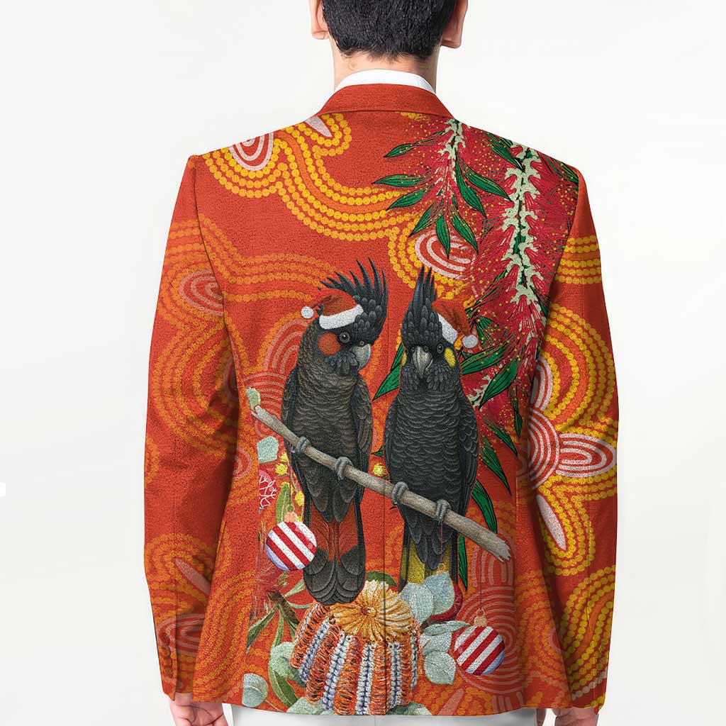 Australia Black Cockatoo Christmas Blazer Banksia Bottlebrush Aboriginal Art - Aussie Hoodie