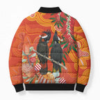 Australia Black Cockatoo Christmas Bomber Puffer Jacket Banksia Bottlebrush Aboriginal Art - Aussie Hoodie