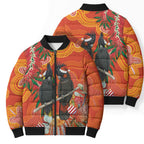 Australia Black Cockatoo Christmas Bomber Puffer Jacket Banksia Bottlebrush Aboriginal Art - Aussie Hoodie