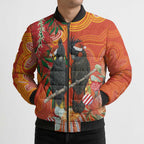 Australia Black Cockatoo Christmas Bomber Puffer Jacket Banksia Bottlebrush Aboriginal Art - Aussie Hoodie