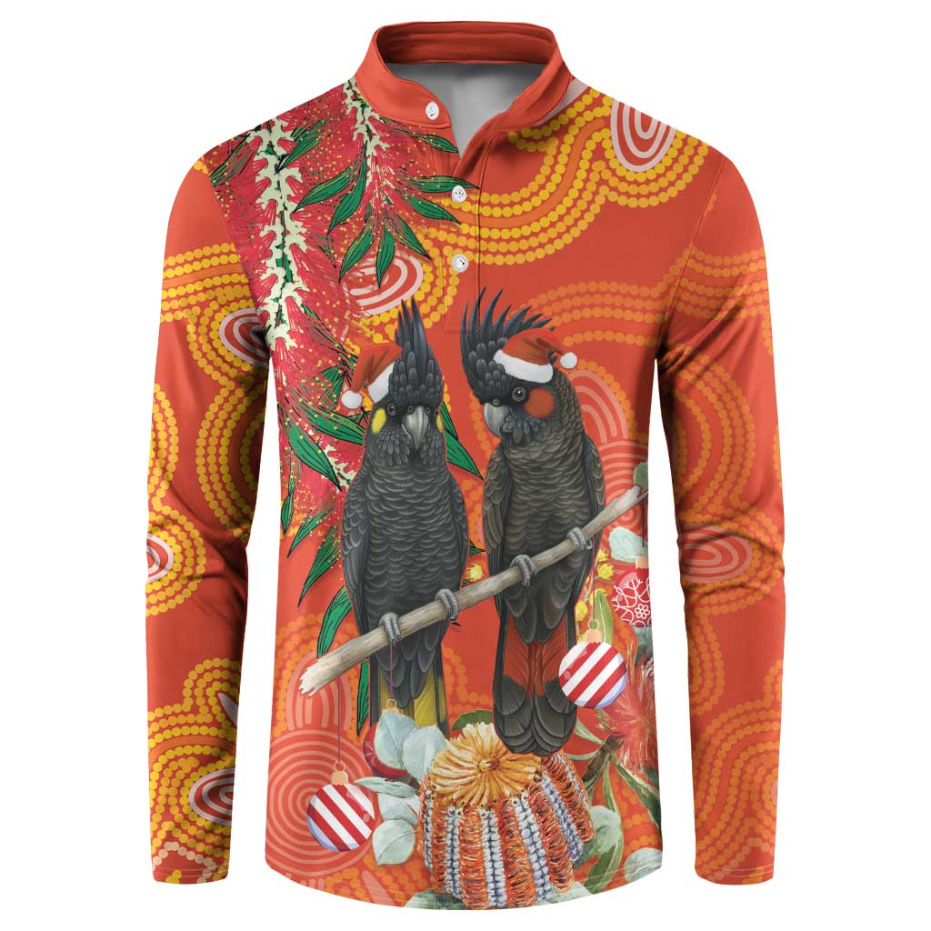Australia Black Cockatoo Christmas Button Sweatshirt Banksia Bottlebrush Aboriginal Art - Aussie Hoodie