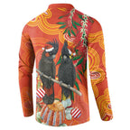 Australia Black Cockatoo Christmas Button Sweatshirt Banksia Bottlebrush Aboriginal Art - Aussie Hoodie