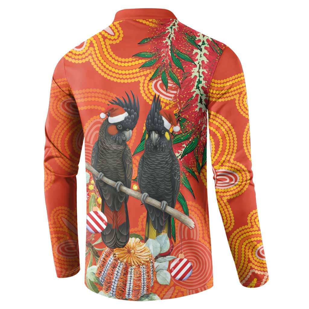 Australia Black Cockatoo Christmas Button Sweatshirt Banksia Bottlebrush Aboriginal Art - Aussie Hoodie