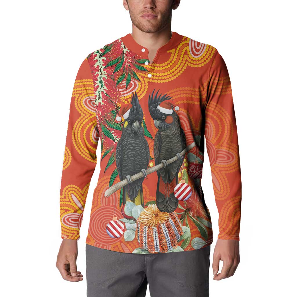 Australia Black Cockatoo Christmas Button Sweatshirt Banksia Bottlebrush Aboriginal Art - Aussie Hoodie