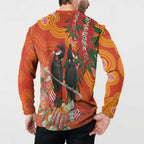 Australia Black Cockatoo Christmas Button Sweatshirt Banksia Bottlebrush Aboriginal Art - Aussie Hoodie