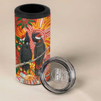 Australia Black Cockatoo Christmas 4 in 1 Can Cooler Tumbler Banksia Bottlebrush Aboriginal Art - Aussie Hoodie