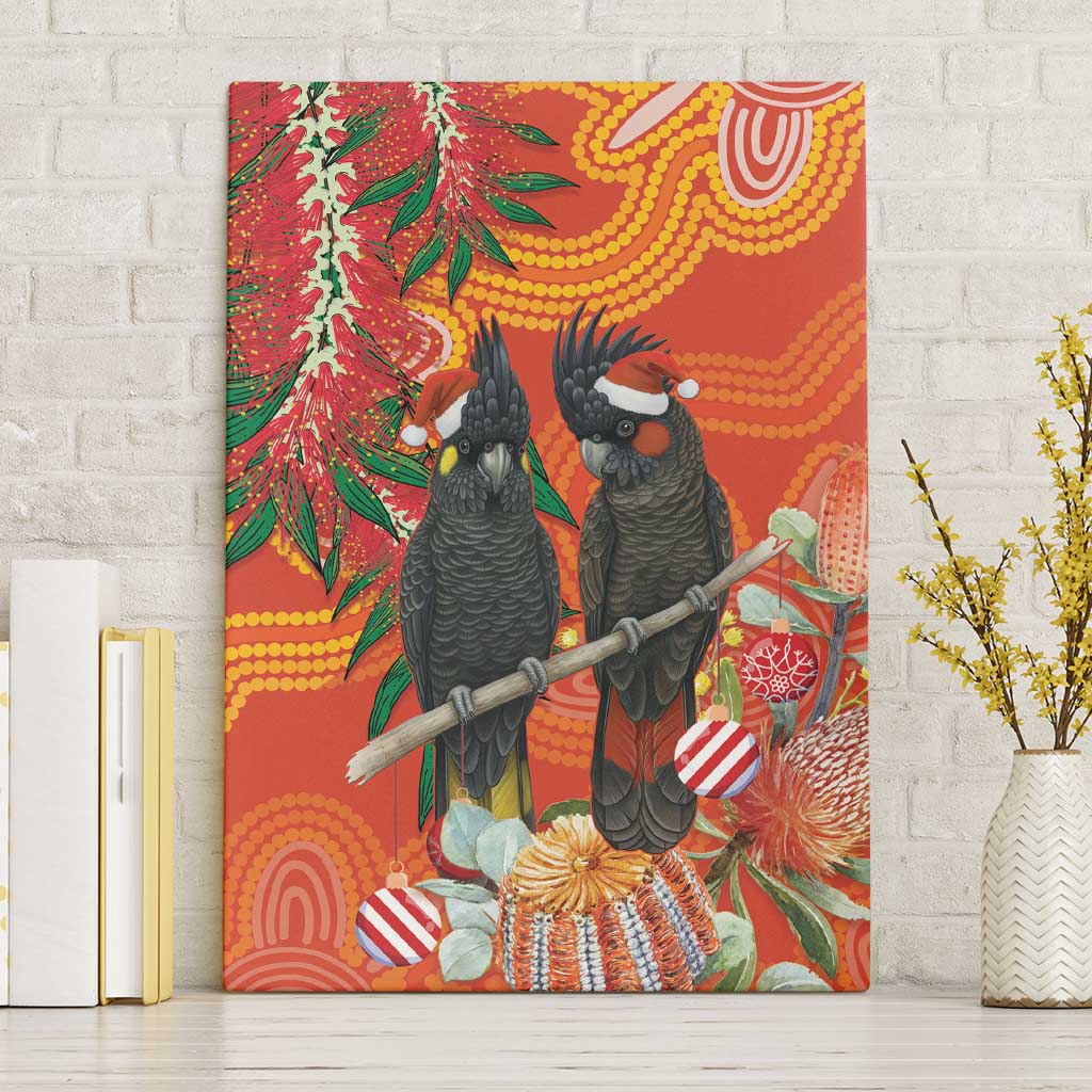 Australia Black Cockatoo Christmas Canvas Wall Art Banksia Bottlebrush Aboriginal Art - Aussie Hoodie