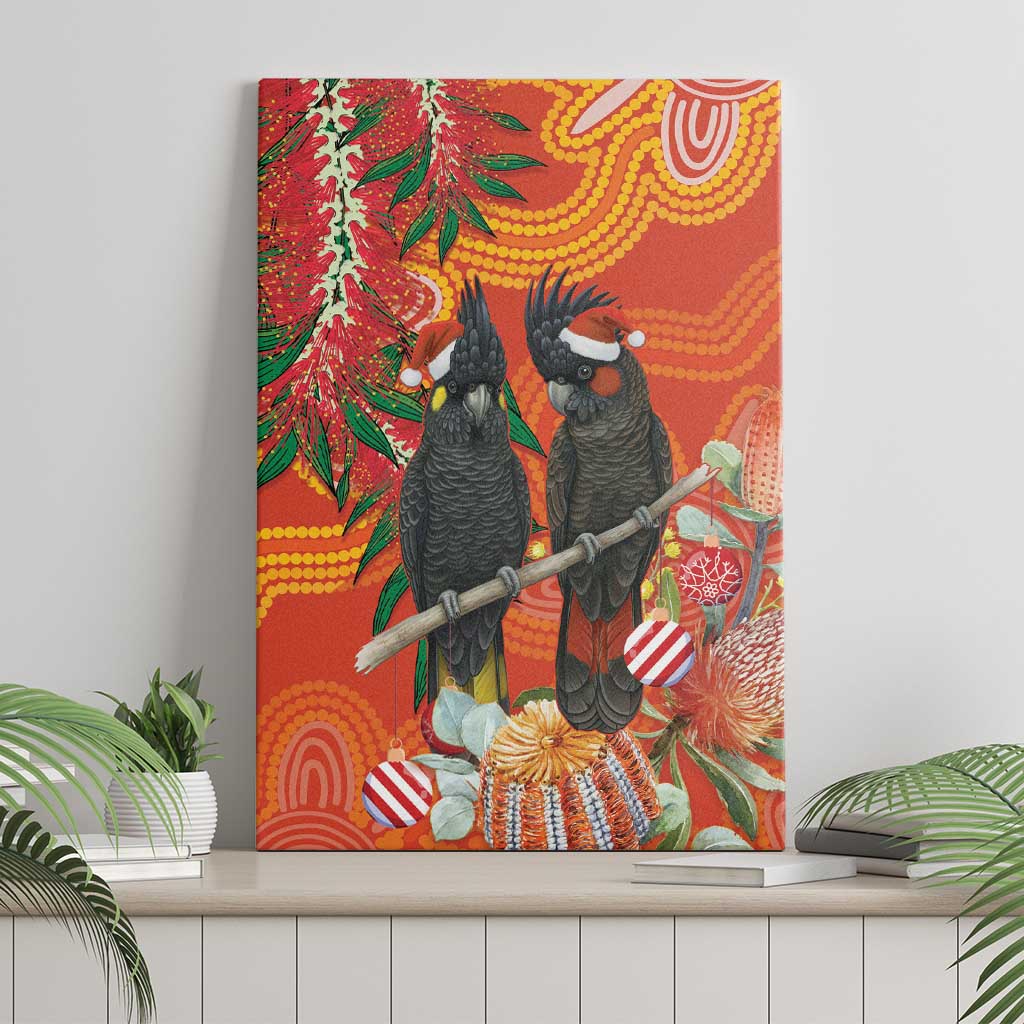 Australia Black Cockatoo Christmas Canvas Wall Art Banksia Bottlebrush Aboriginal Art - Aussie Hoodie