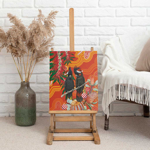 Australia Black Cockatoo Christmas Canvas Wall Art Banksia Bottlebrush Aboriginal Art - Aussie Hoodie