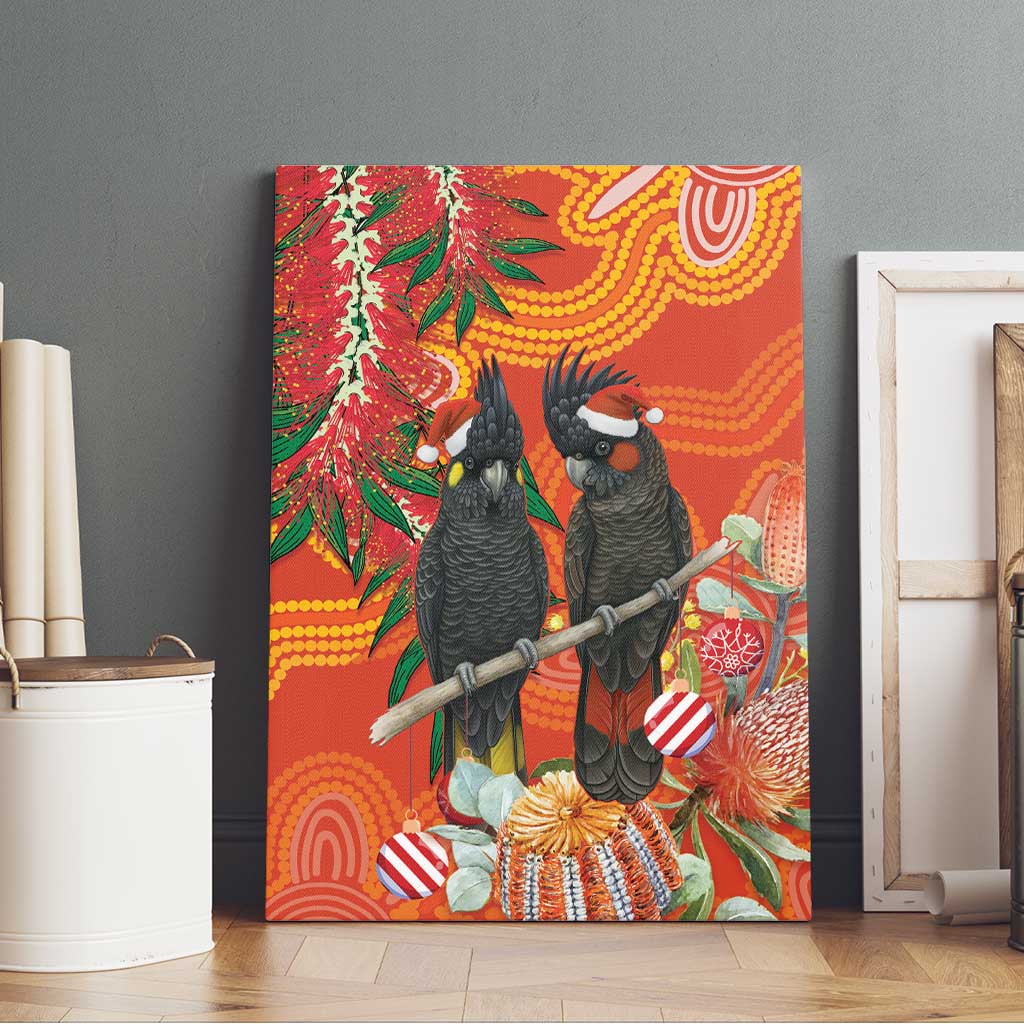 Australia Black Cockatoo Christmas Canvas Wall Art Banksia Bottlebrush Aboriginal Art - Aussie Hoodie