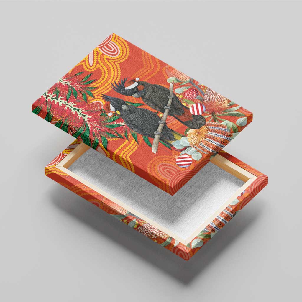 Australia Black Cockatoo Christmas Canvas Wall Art Banksia Bottlebrush Aboriginal Art - Aussie Hoodie