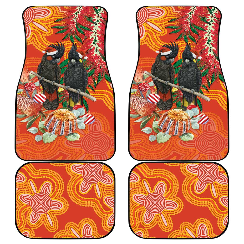 Australia Black Cockatoo Christmas Car Mats Banksia Bottlebrush Aboriginal Art - Aussie Hoodie