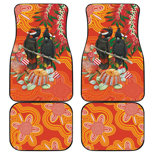 Australia Black Cockatoo Christmas Car Mats Banksia Bottlebrush Aboriginal Art - Aussie Hoodie