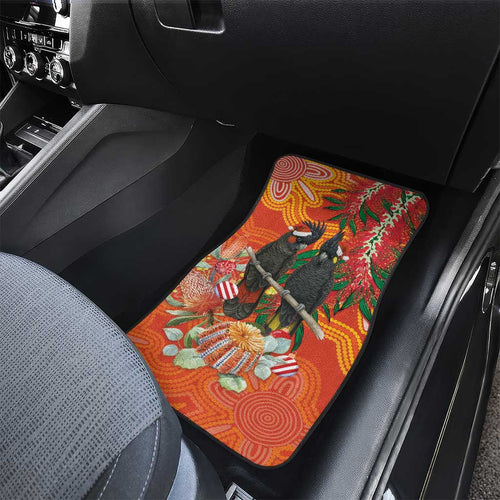 Australia Black Cockatoo Christmas Car Mats Banksia Bottlebrush Aboriginal Art - Aussie Hoodie