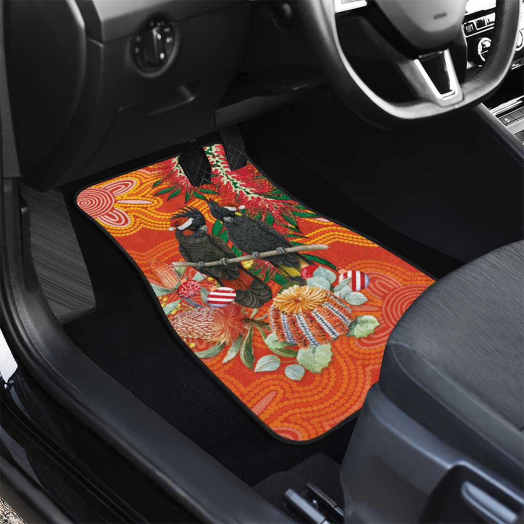 Australia Black Cockatoo Christmas Car Mats Banksia Bottlebrush Aboriginal Art - Aussie Hoodie