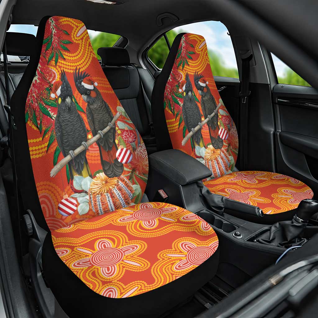 Australia Black Cockatoo Christmas Car Seat Cover Banksia Bottlebrush Aboriginal Art - Aussie Hoodie