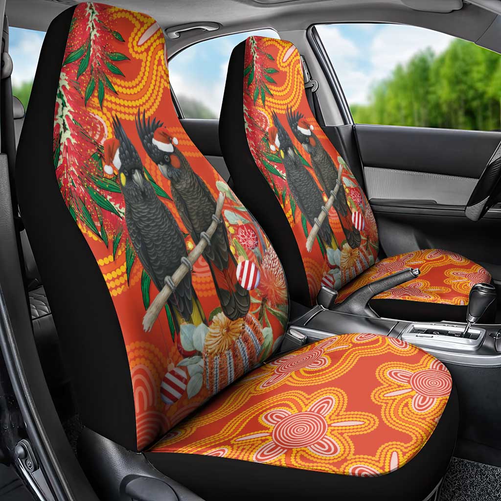 Australia Black Cockatoo Christmas Car Seat Cover Banksia Bottlebrush Aboriginal Art - Aussie Hoodie