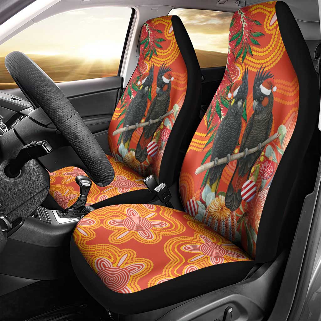 Australia Black Cockatoo Christmas Car Seat Cover Banksia Bottlebrush Aboriginal Art - Aussie Hoodie