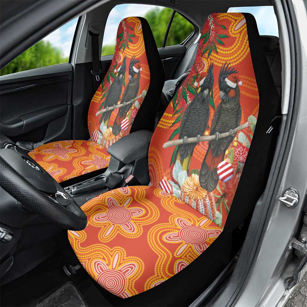 Australia Black Cockatoo Christmas Car Seat Cover Banksia Bottlebrush Aboriginal Art - Aussie Hoodie