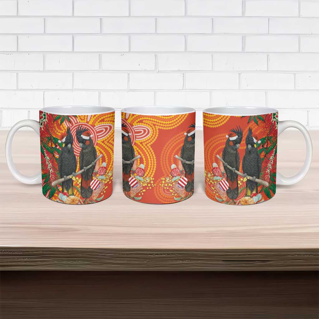 Australia Black Cockatoo Christmas Ceramic Mug Banksia Bottlebrush Aboriginal Art - Aussie Hoodie