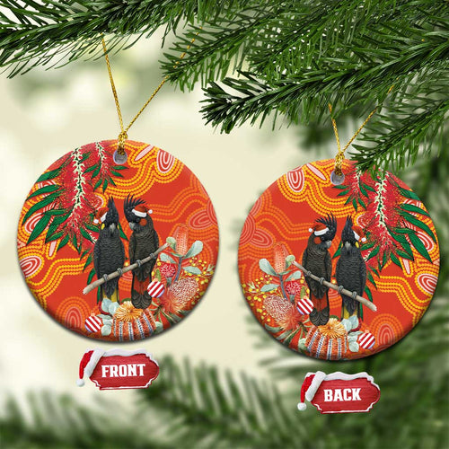 Australia Black Cockatoo Christmas Ceramic Ornament Banksia Bottlebrushe Aboriginal Art - Aussie Hoodie