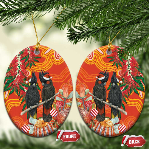 Australia Black Cockatoo Christmas Ceramic Ornament Banksia Bottlebrushe Aboriginal Art - Aussie Hoodie