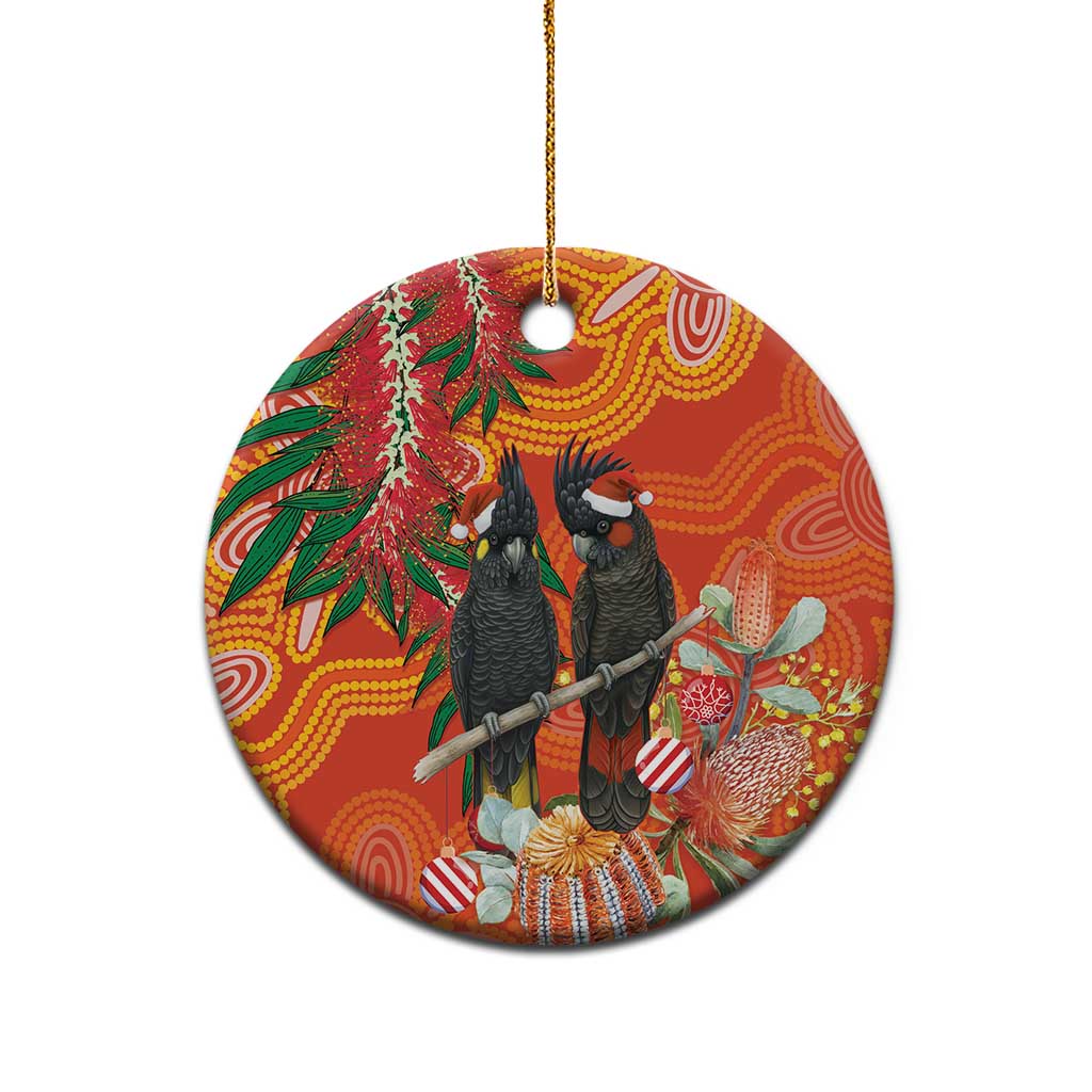 Australia Black Cockatoo Christmas Ceramic Ornament Banksia Bottlebrushe Aboriginal Art - Aussie Hoodie