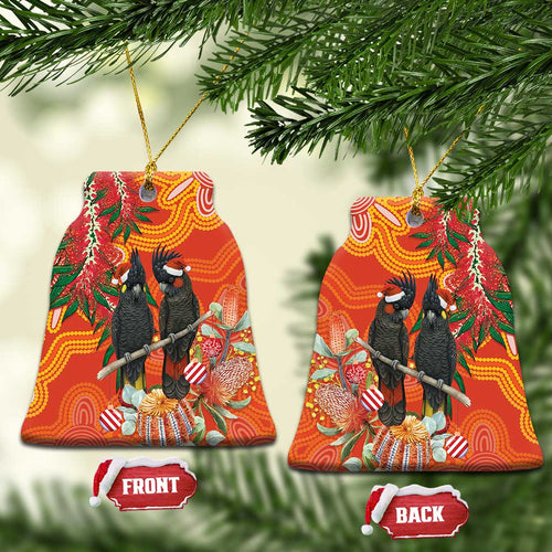 Australia Black Cockatoo Christmas Ceramic Ornament Banksia Bottlebrushe Aboriginal Art - Aussie Hoodie