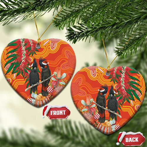 Australia Black Cockatoo Christmas Ceramic Ornament Banksia Bottlebrushe Aboriginal Art - Aussie Hoodie