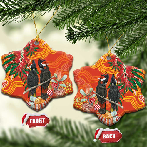 Australia Black Cockatoo Christmas Ceramic Ornament Banksia Bottlebrushe Aboriginal Art - Aussie Hoodie