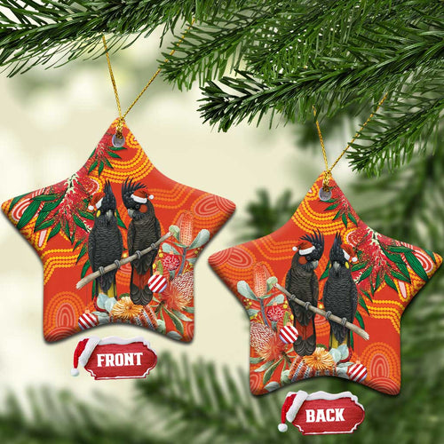 Australia Black Cockatoo Christmas Ceramic Ornament Banksia Bottlebrushe Aboriginal Art - Aussie Hoodie