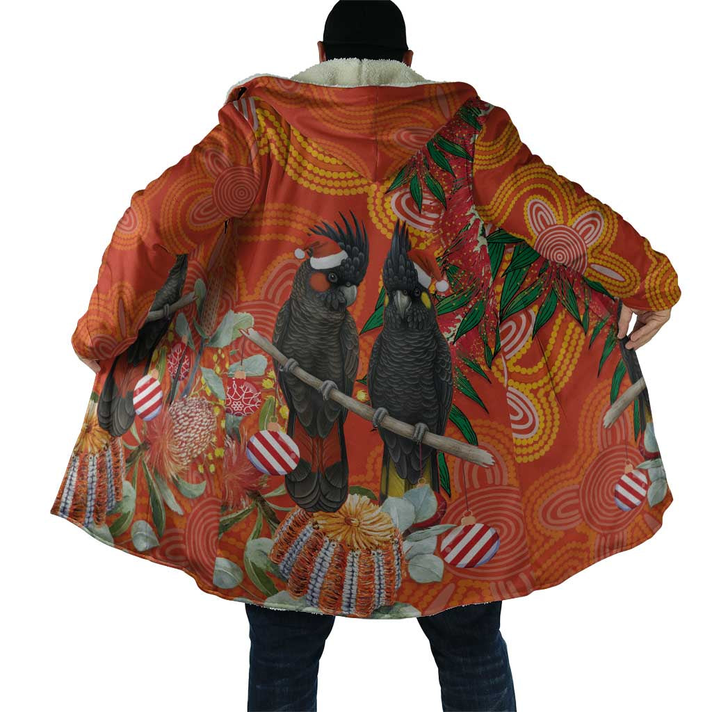 Australia Black Cockatoo Christmas Cloak Banksia Bottlebrush Aboriginal Art - Aussie Hoodie