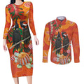 Australia Black Cockatoo Christmas Couples Matching Long Sleeve Bodycon Dress and Long Sleeve Button Shirt Banksia Bottlebrush Aboriginal Art - Aussie Hoodie