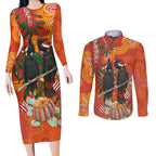 Australia Black Cockatoo Christmas Couples Matching Long Sleeve Bodycon Dress and Long Sleeve Button Shirt Banksia Bottlebrush Aboriginal Art - Aussie Hoodie