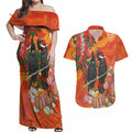 Australia Black Cockatoo Christmas Couples Matching Off Shoulder Maxi Dress and Hawaiian Shirt Banksia Bottlebrush Aboriginal Art - Aussie Hoodie